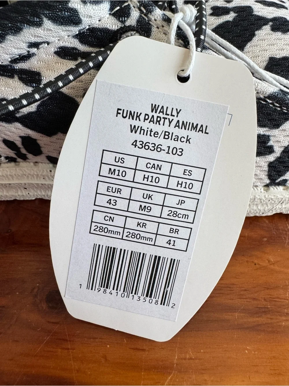HEY DUDE Wally Funk Party Animal Men’s 10 Black White Cow Print NWT